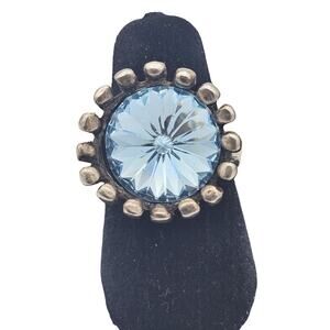 Vtg Avant Garde Sterling Silver Blue Stone Cocktail Ring Size 5.5 Signed